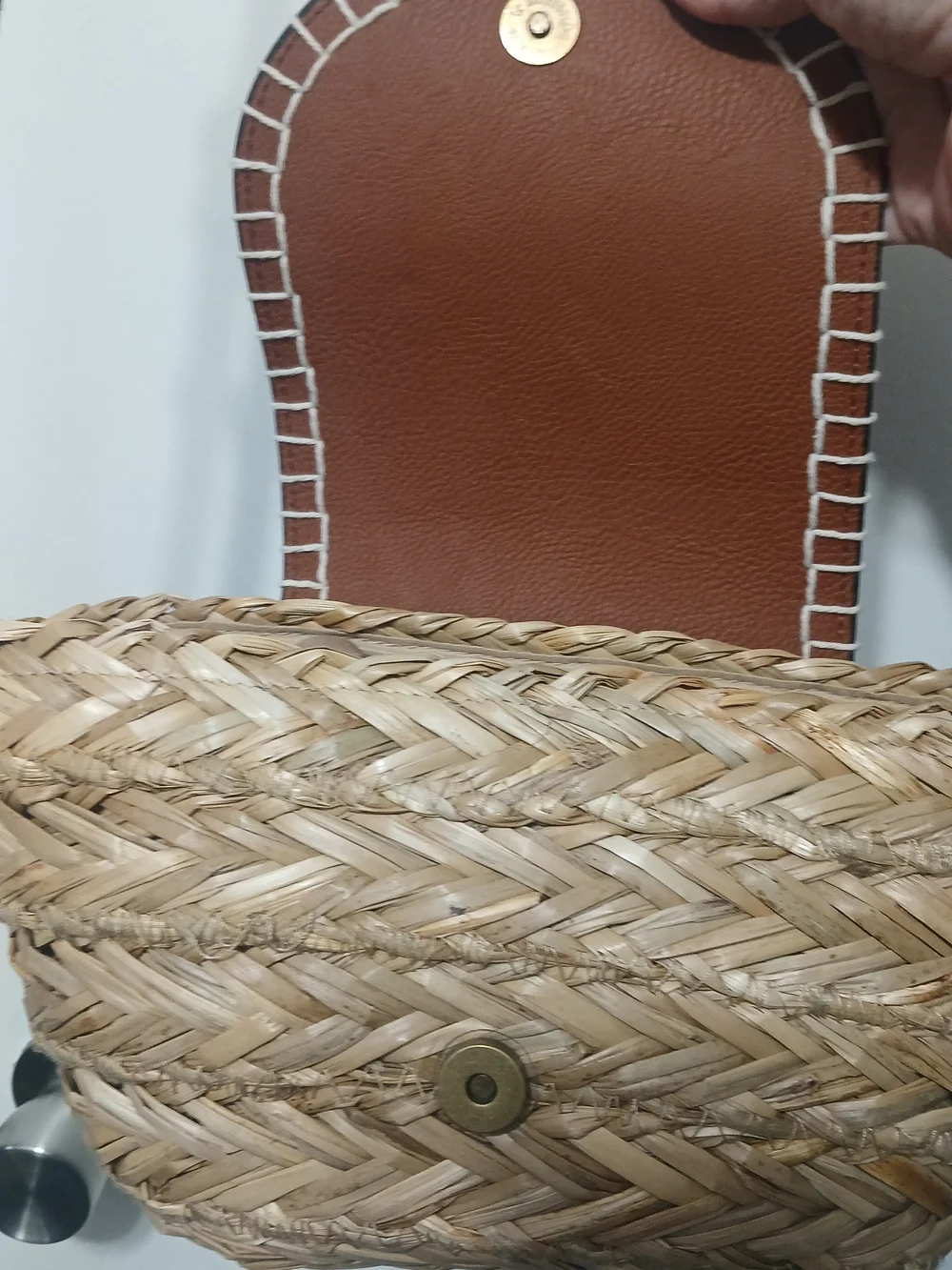 Universal Thread Brown Leather-Trim Woven Crossbody